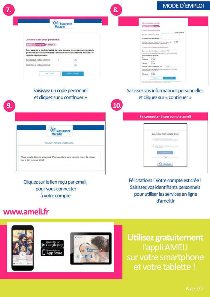 Illustration processus création compte Ameli.fr (2 sur 2)