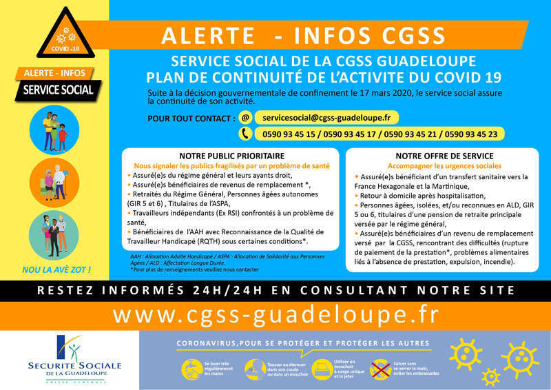 Infographie Plan de continuité des services de la CGSS de Guadeloupe